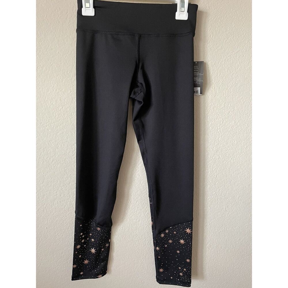 Old Navy Active Black Gold Star Print Mid Rise Girls' Panel Leggings Size M 8